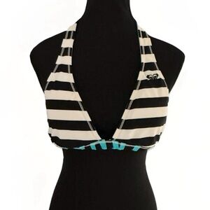 Roxy Reversible Bikini Top Womens Halter Black White Stripe Blue Graphic Swim